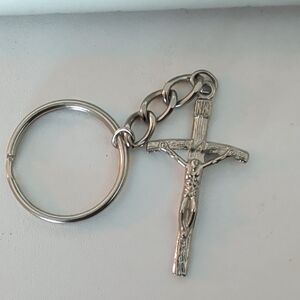 Vintage Silver Catholic Religious Crucifix Keychain